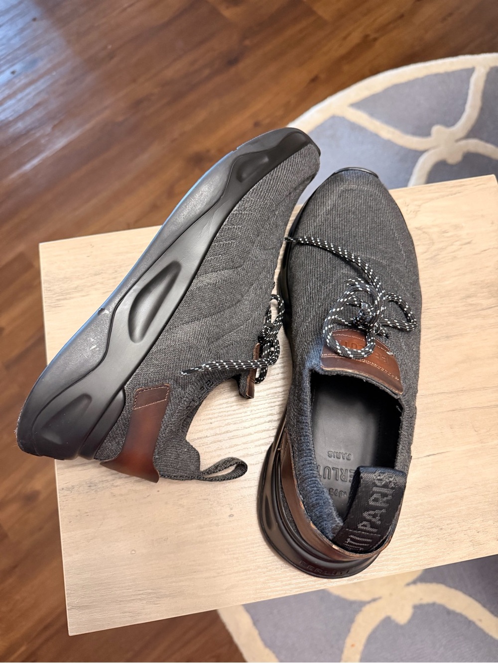 Men's Slip-On Knit Sneakers in Charcoal and Brown
